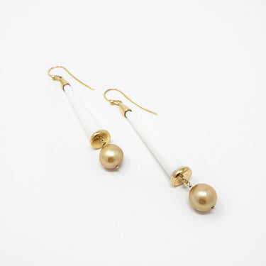 White Agate & Pearl Earrings / Gold