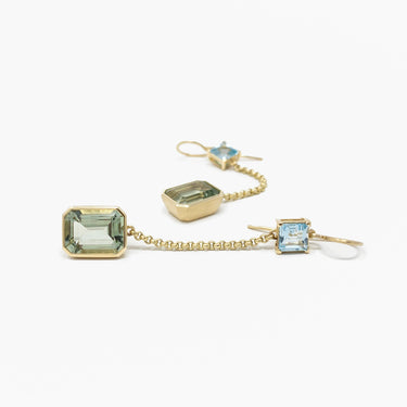 Green Amethyst & Sky Blue Topaz Earrings / Gold