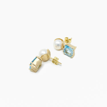 Sky Blue Topaz & Pearl Earrings / Gold