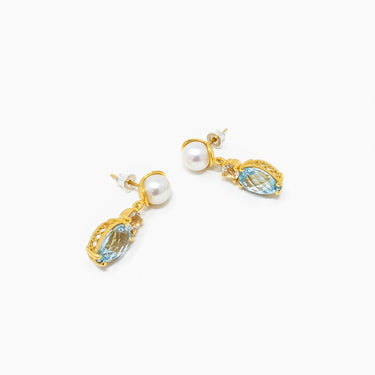 Sky Blue Topaz, Rock Crystal & Pearl Earrings / Silver