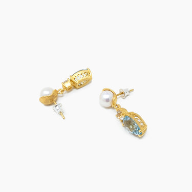 Sky Blue Topaz, Rock Crystal & Pearl Earrings / Silver