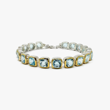 Multi-Shaped Blue Topaz and Lab-Created Opal Cluster Bracelet in Sterling  Silver - 7.25